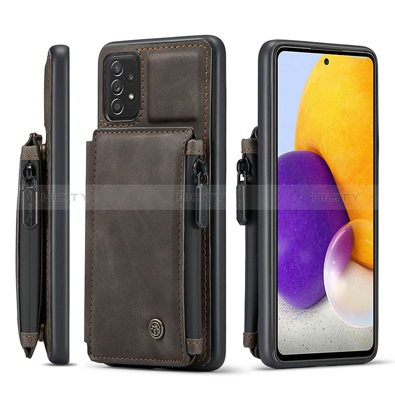 Soft Luxury Leather Snap On Case Cover C01S for Samsung Galaxy A72 4G Brown