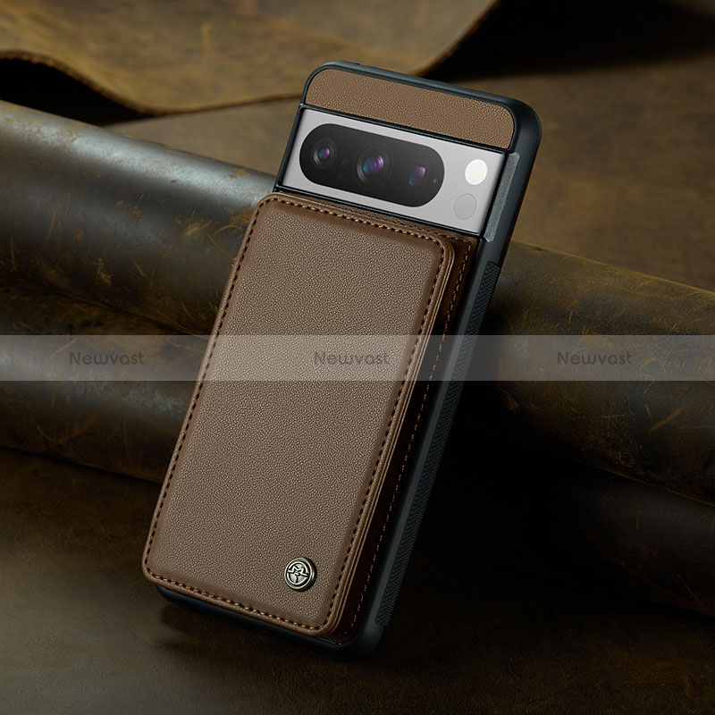 Soft Luxury Leather Snap On Case Cover C02S for Google Pixel 8 Pro 5G Brown