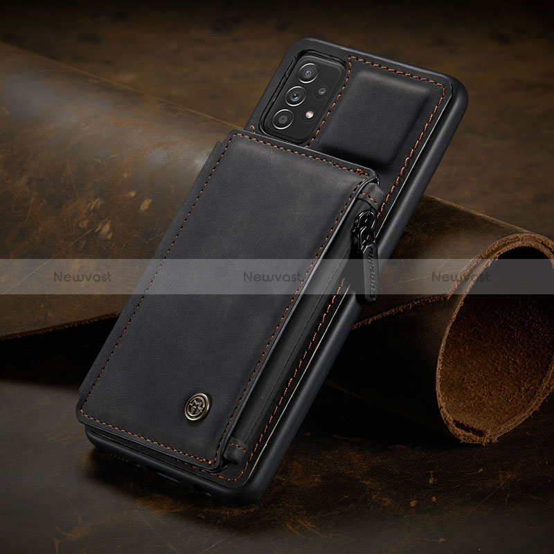 Soft Luxury Leather Snap On Case Cover C02S for Samsung Galaxy A52 4G Black