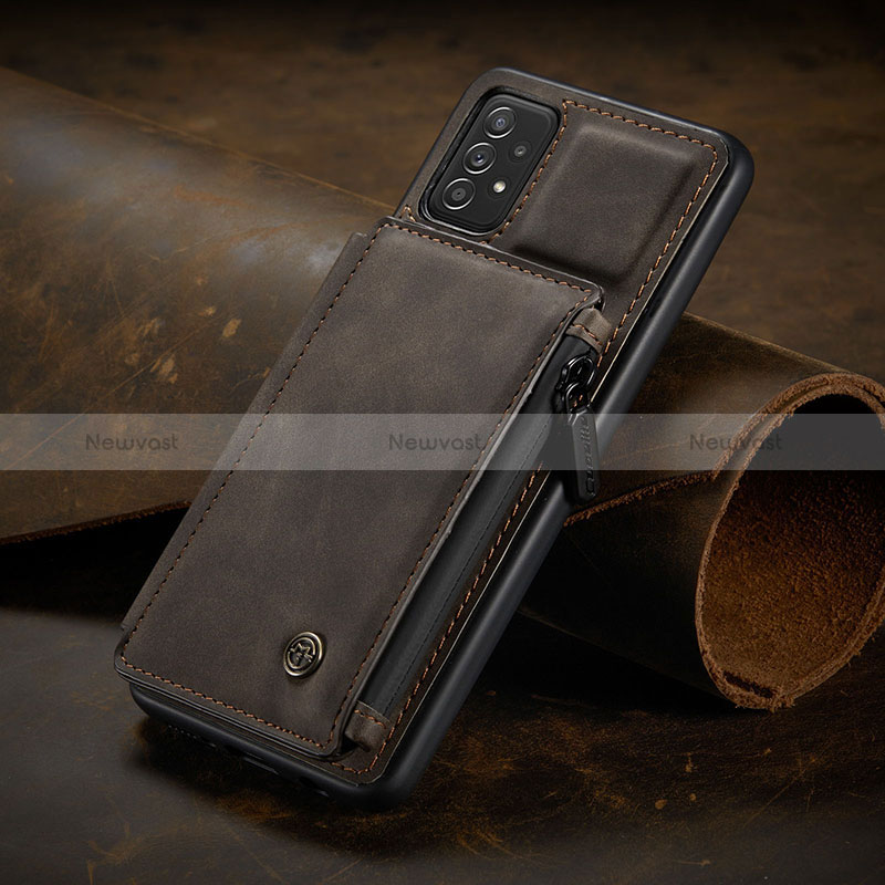 Soft Luxury Leather Snap On Case Cover C02S for Samsung Galaxy A52 5G Brown