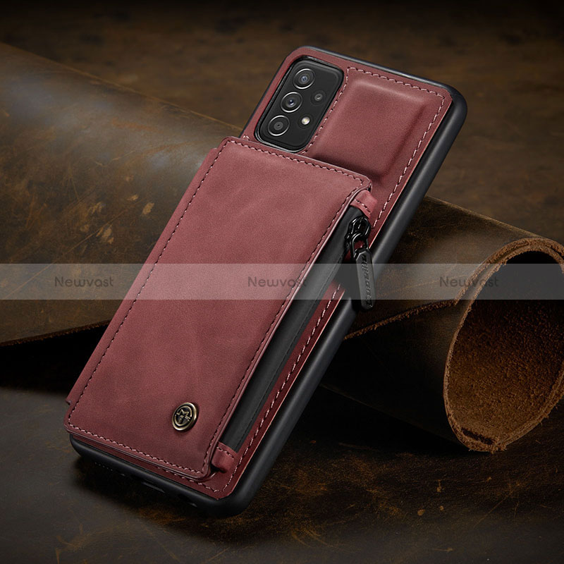 Soft Luxury Leather Snap On Case Cover C02S for Samsung Galaxy A52s 5G Red