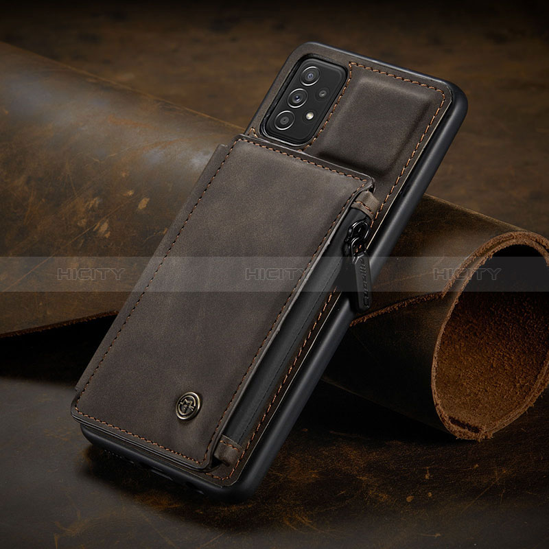 Soft Luxury Leather Snap On Case Cover C02S for Samsung Galaxy A72 5G Brown