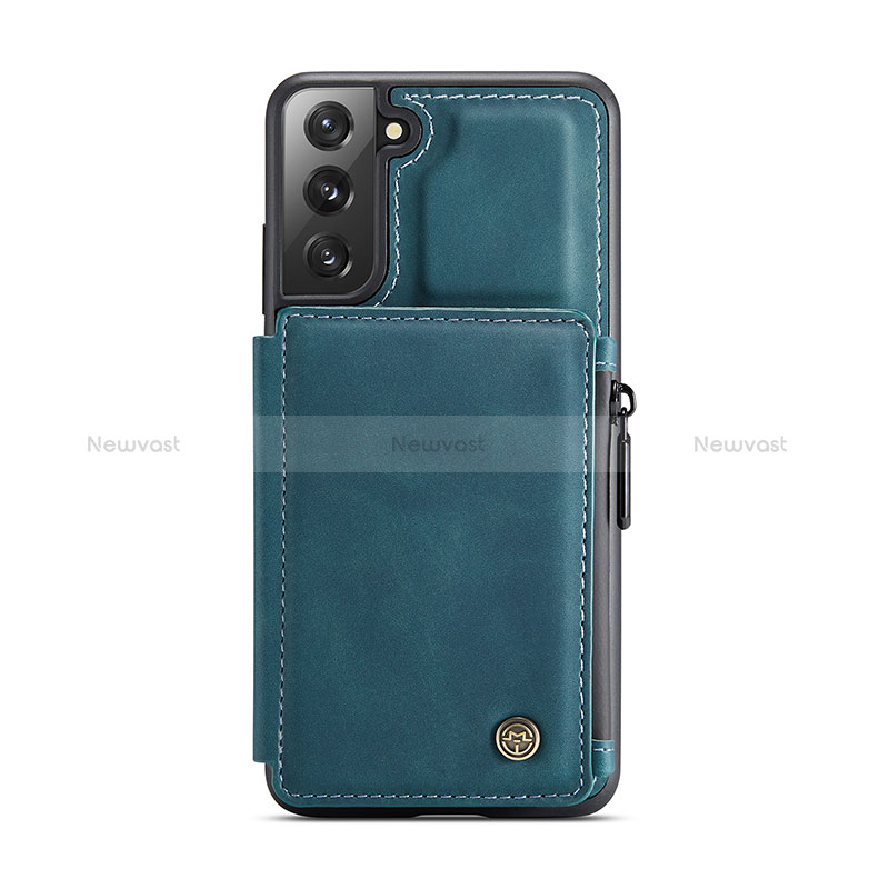 Soft Luxury Leather Snap On Case Cover C02S for Samsung Galaxy S22 Plus 5G Blue