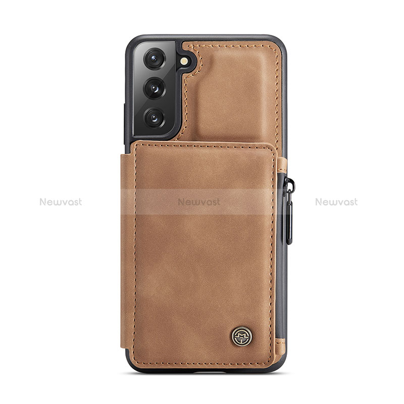 Soft Luxury Leather Snap On Case Cover C02S for Samsung Galaxy S22 Plus 5G Light Brown