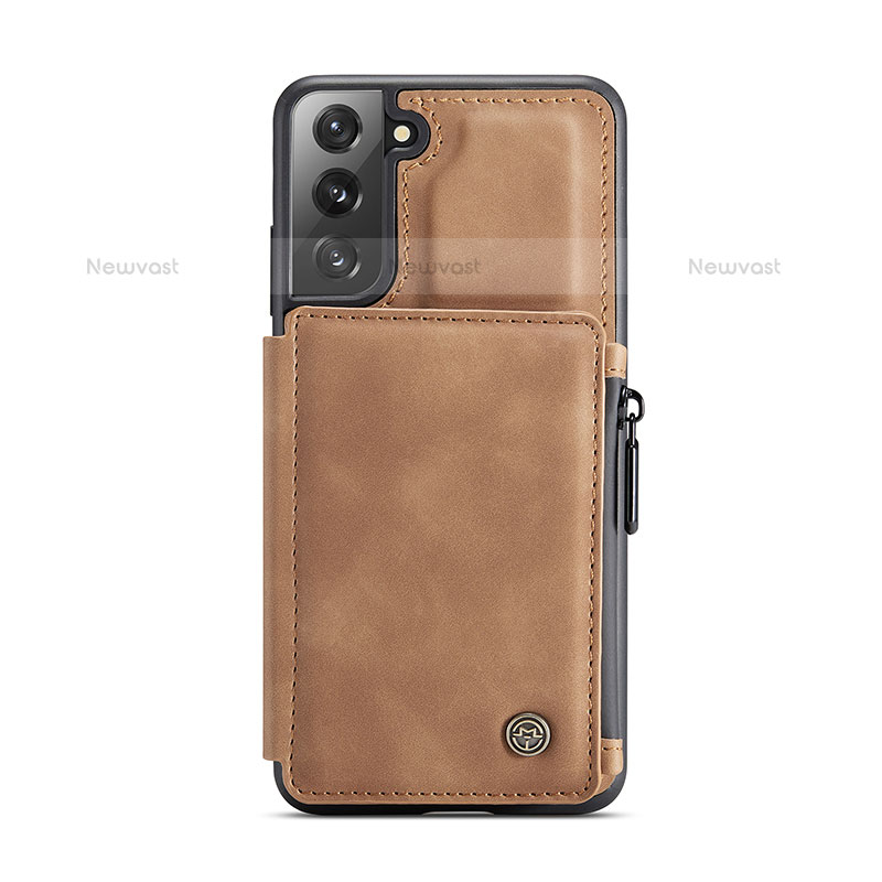 Soft Luxury Leather Snap On Case Cover C02S for Samsung Galaxy S23 Plus 5G Light Brown