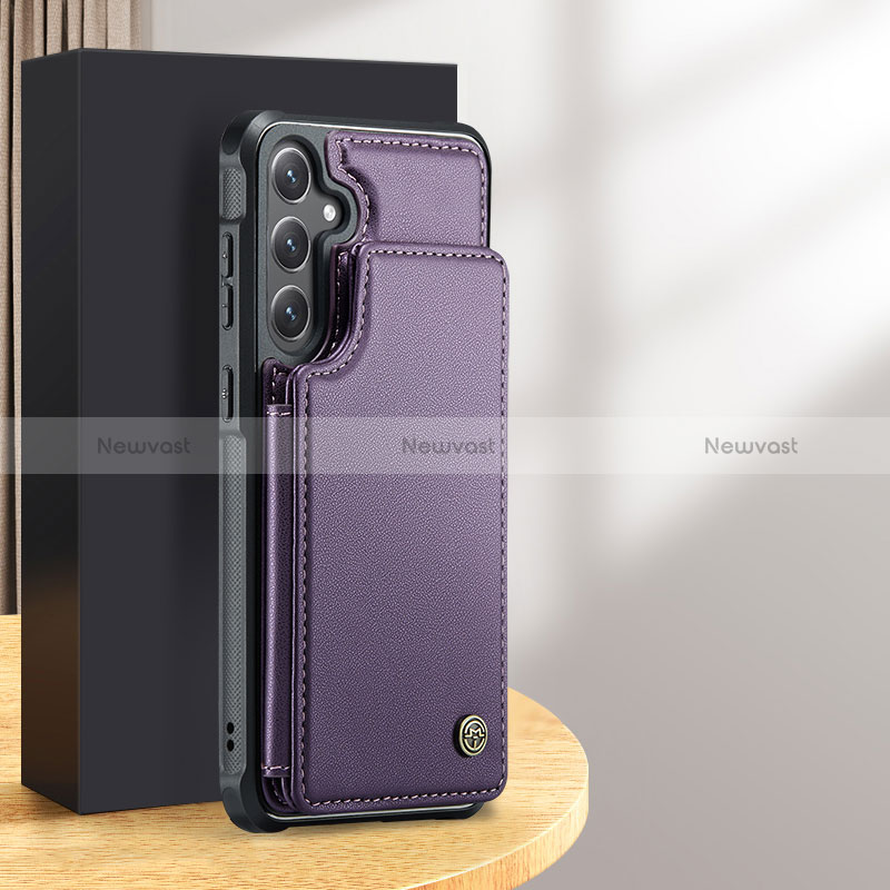 Soft Luxury Leather Snap On Case Cover C02S for Samsung Galaxy S24 Plus 5G Purple