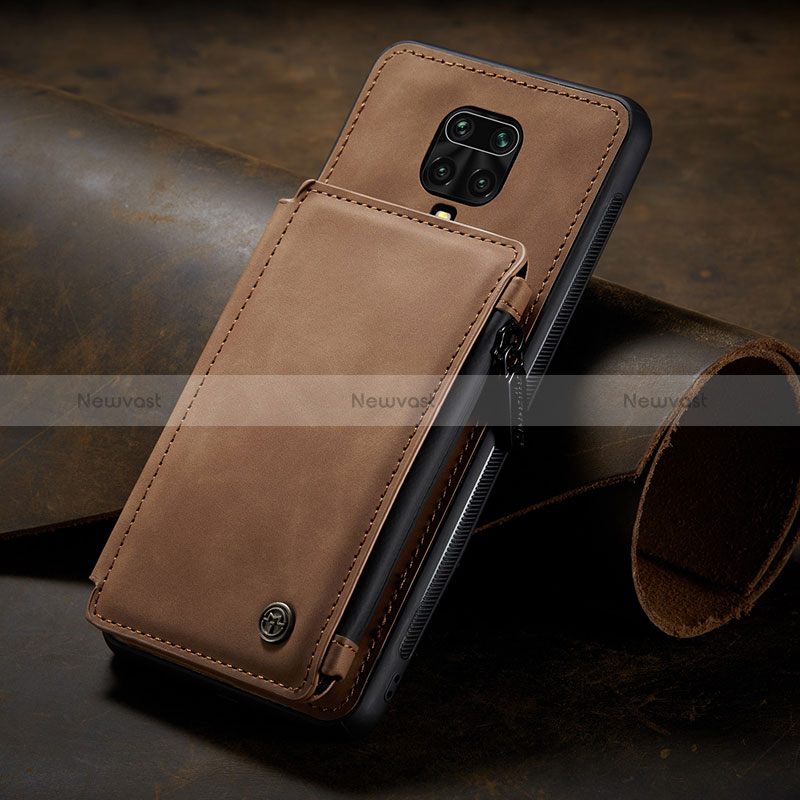 Soft Luxury Leather Snap On Case Cover C02S for Xiaomi Redmi Note 9 Pro Light Brown