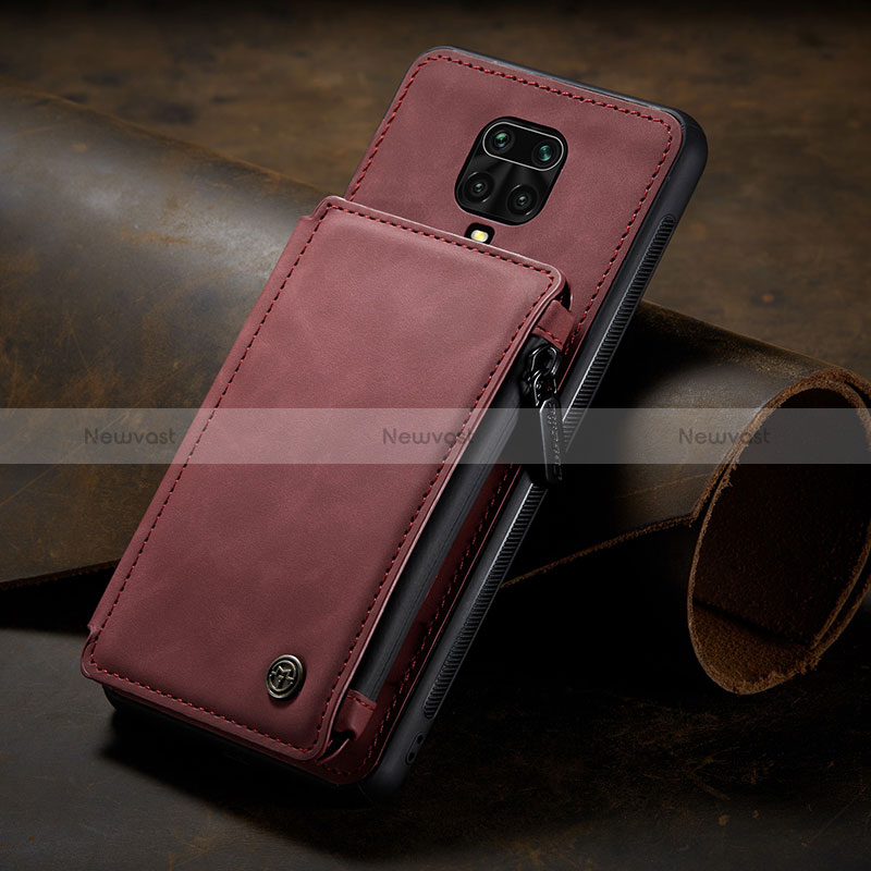 Soft Luxury Leather Snap On Case Cover C02S for Xiaomi Redmi Note 9 Pro Max Red