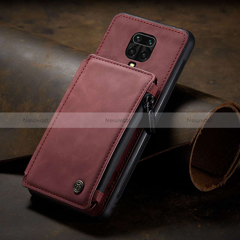 Soft Luxury Leather Snap On Case Cover C02S for Xiaomi Redmi Note 9 Pro Red