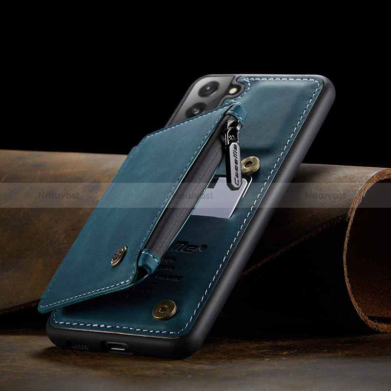 Soft Luxury Leather Snap On Case Cover C03S for Samsung Galaxy S22 Plus 5G Blue