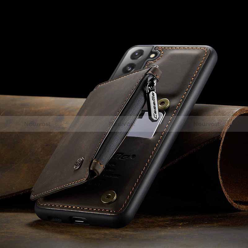 Soft Luxury Leather Snap On Case Cover C03S for Samsung Galaxy S22 Plus 5G Brown