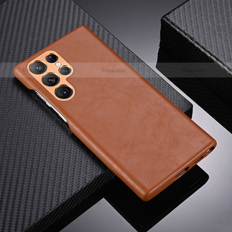 Soft Luxury Leather Snap On Case Cover C06 for Samsung Galaxy S23 Ultra 5G Brown