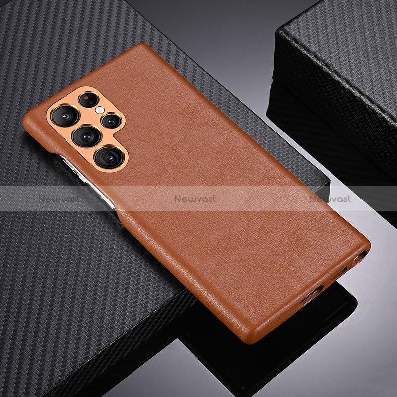 Soft Luxury Leather Snap On Case Cover C06 for Samsung Galaxy S24 Ultra 5G Brown