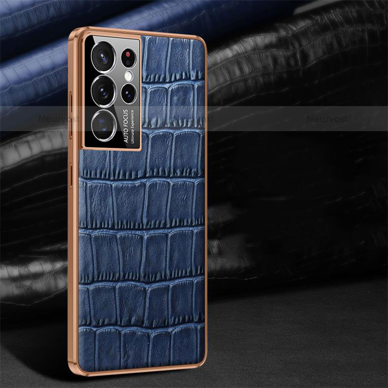 Soft Luxury Leather Snap On Case Cover C09 for Samsung Galaxy S22 Ultra 5G Blue