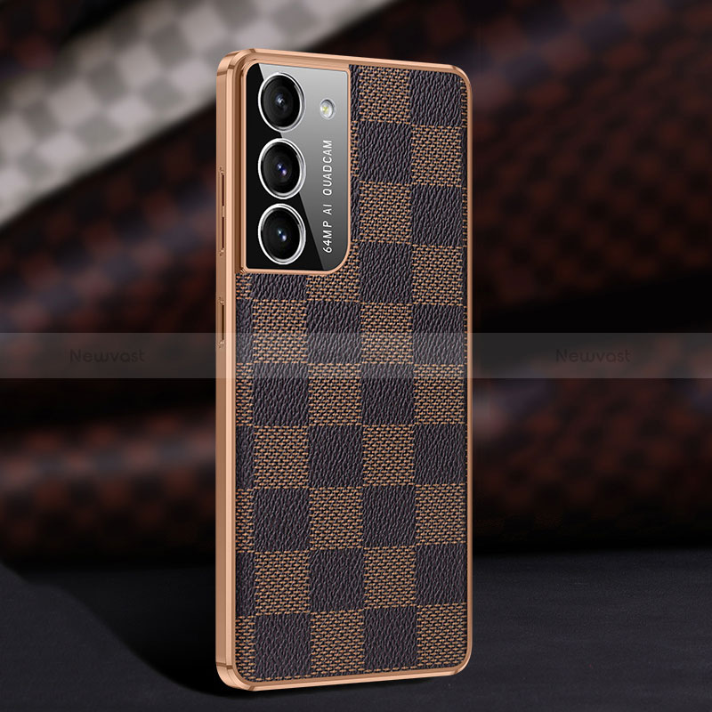 Soft Luxury Leather Snap On Case Cover C11 for Samsung Galaxy S22 Plus 5G Brown