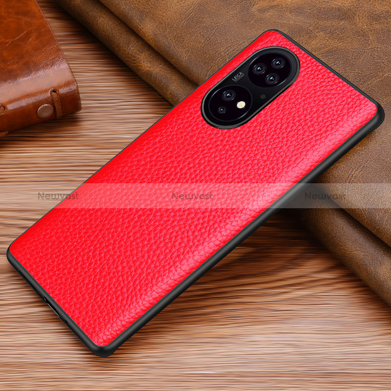 Soft Luxury Leather Snap On Case Cover DL1 for Huawei P50 Pro Red