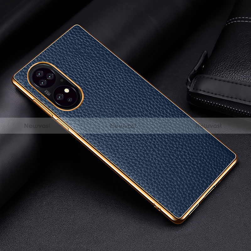 Soft Luxury Leather Snap On Case Cover DL2 for Huawei P50 Blue