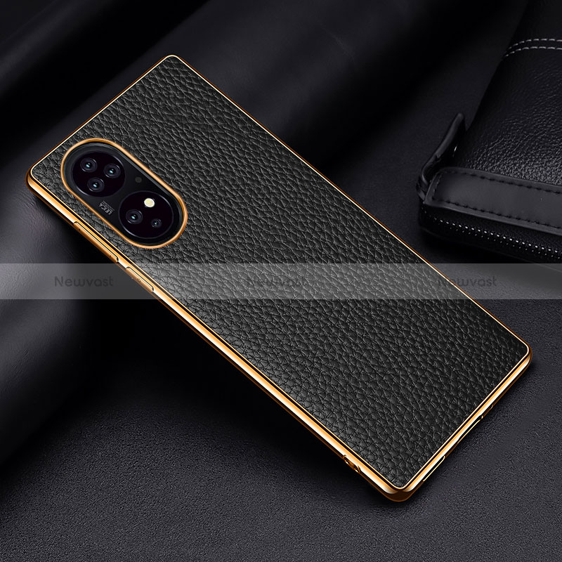 Soft Luxury Leather Snap On Case Cover DL2 for Huawei P50 Pro Black