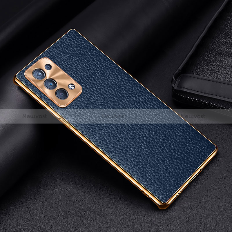 Soft Luxury Leather Snap On Case Cover DL2 for Oppo Reno6 Pro 5G Blue