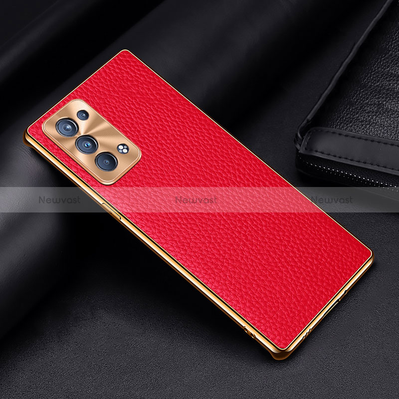 Soft Luxury Leather Snap On Case Cover DL2 for Oppo Reno6 Pro 5G Red