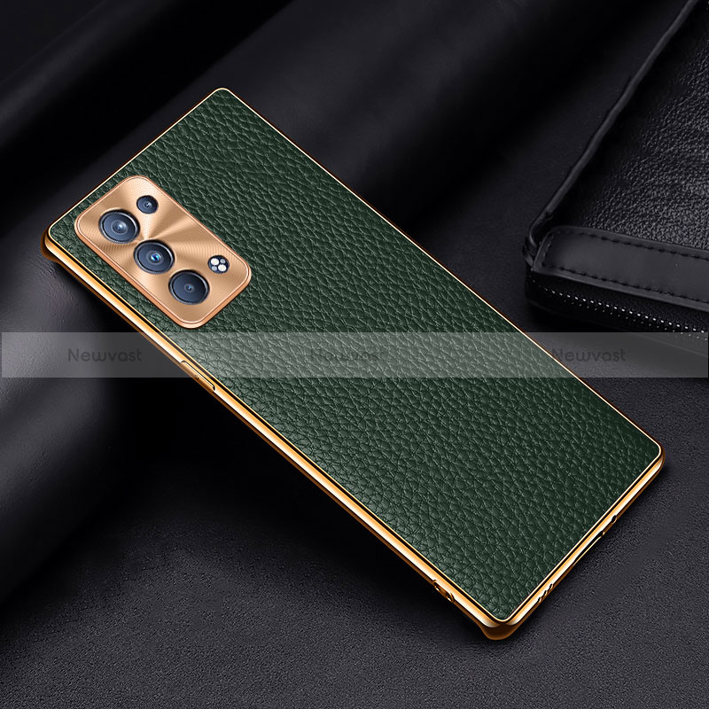 Soft Luxury Leather Snap On Case Cover DL2 for Oppo Reno6 Pro+ Plus 5G Green