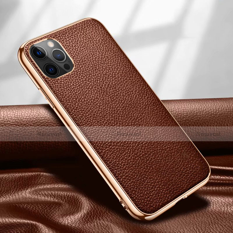 Soft Luxury Leather Snap On Case Cover for Apple iPhone 12 Pro Max Brown