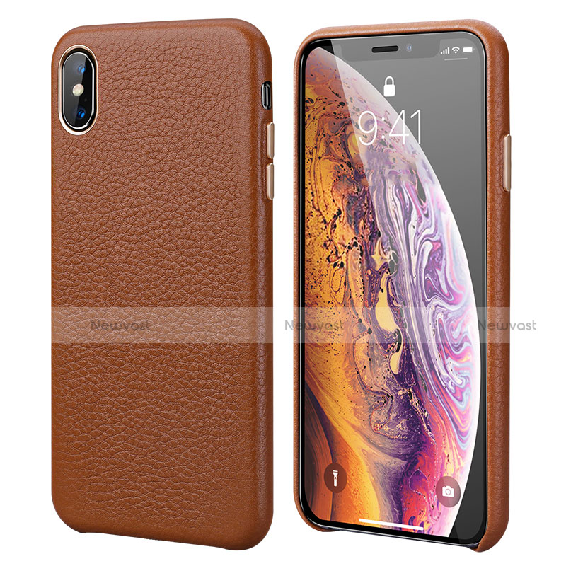 Soft Luxury Leather Snap On Case Cover for Apple iPhone XR Brown