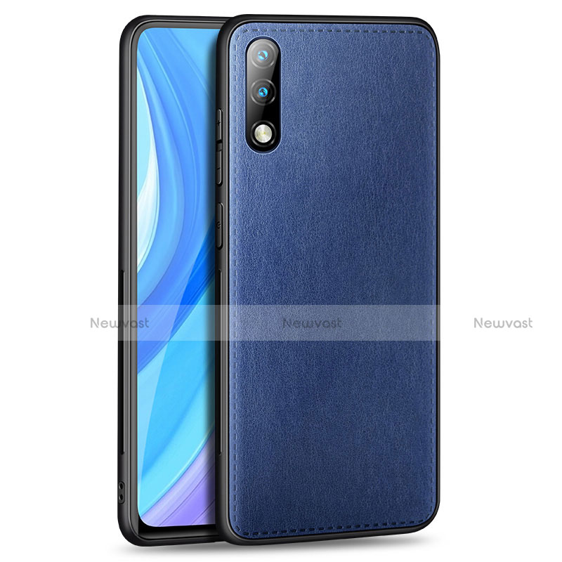 Soft Luxury Leather Snap On Case Cover for Huawei Enjoy 10 Blue