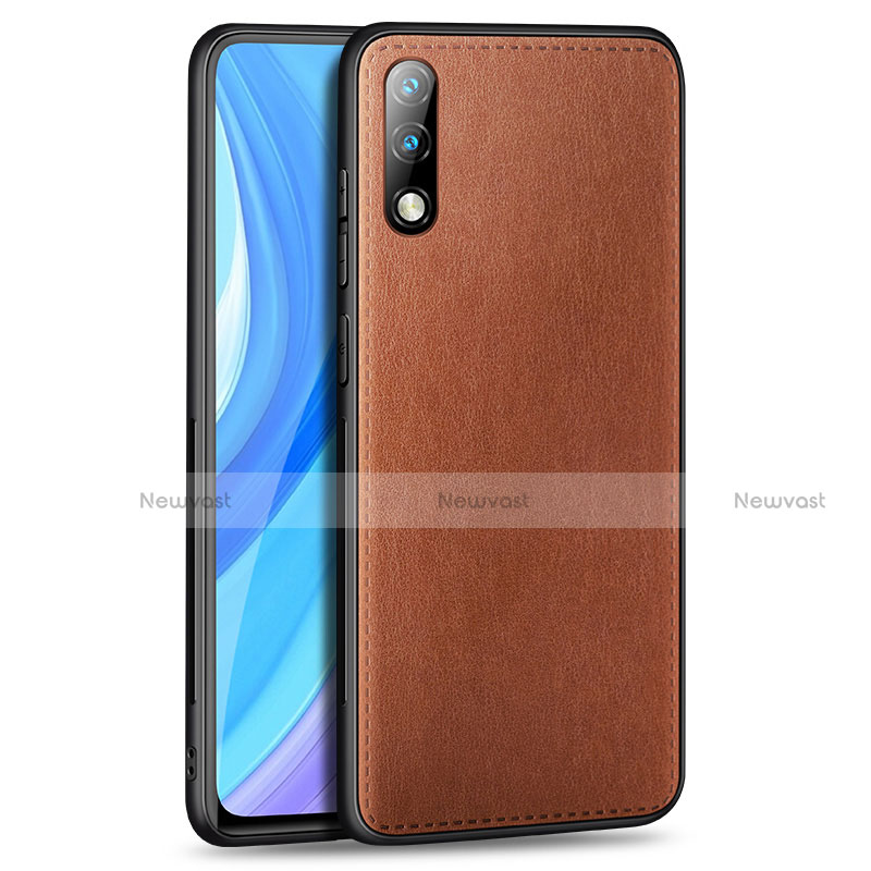 Soft Luxury Leather Snap On Case Cover for Huawei Enjoy 10 Brown