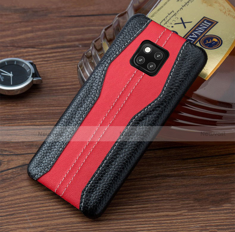 Soft Luxury Leather Snap On Case Cover for Huawei Mate 20 RS Red and Black