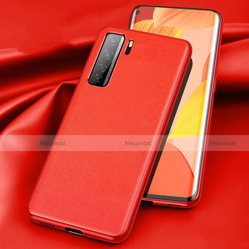 Soft Luxury Leather Snap On Case Cover for Huawei P40 Lite 5G Red