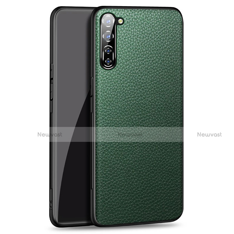 Soft Luxury Leather Snap On Case Cover for Oppo F15 Green