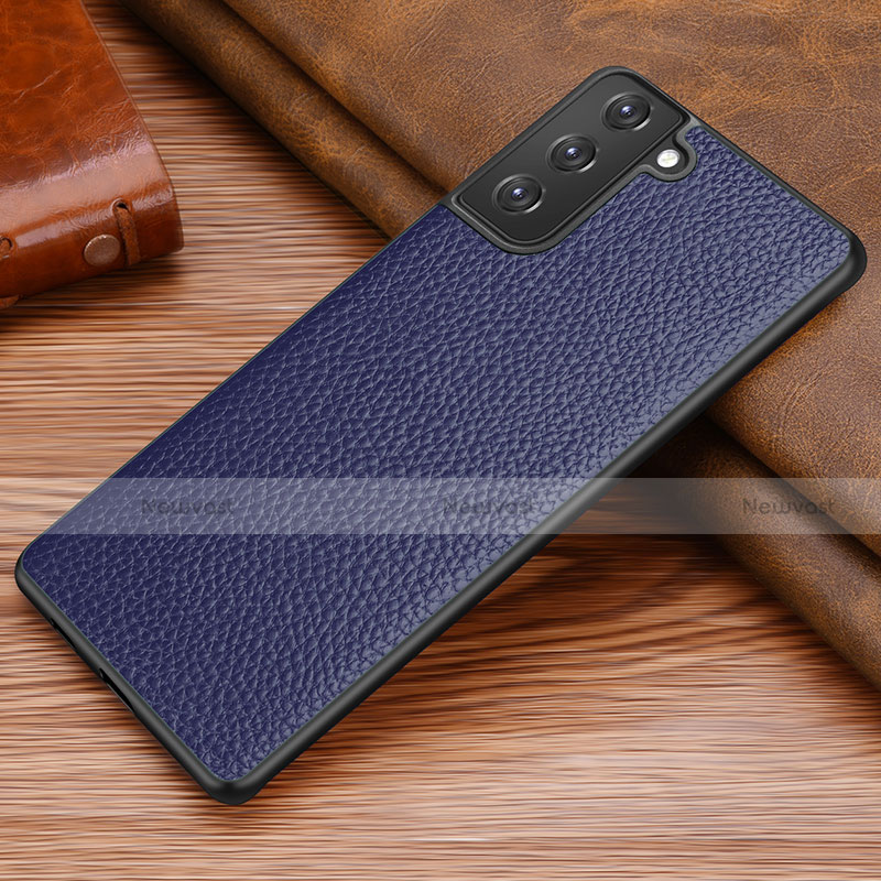 Soft Luxury Leather Snap On Case Cover for Samsung Galaxy S21 Plus 5G Blue