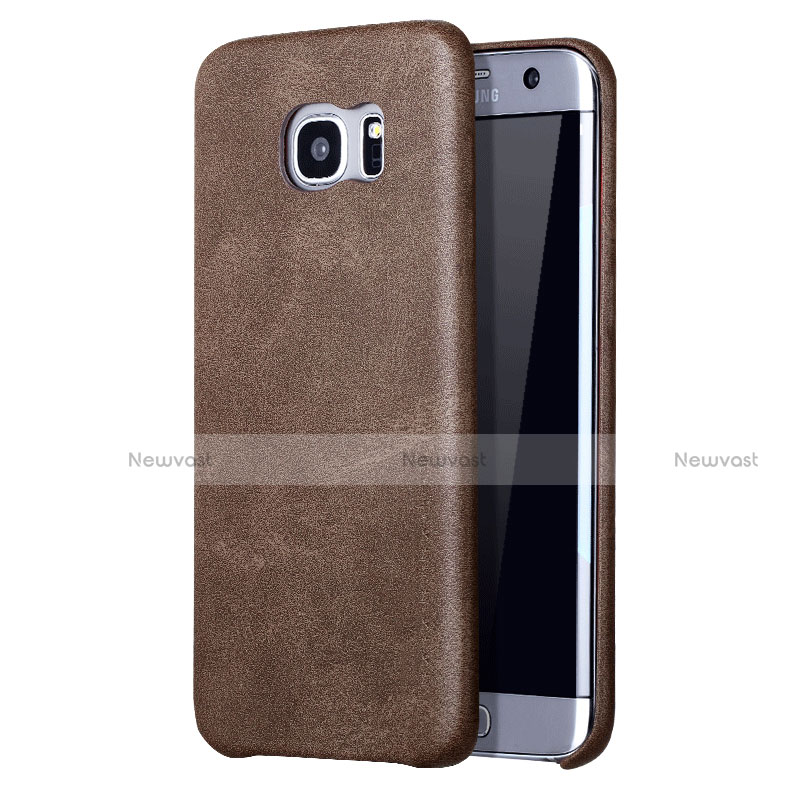 Soft Luxury Leather Snap On Case Cover for Samsung Galaxy S7 Edge G935F Brown