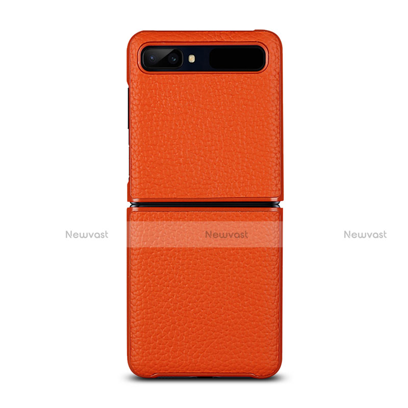 Soft Luxury Leather Snap On Case Cover for Samsung Galaxy Z Flip 5G Orange