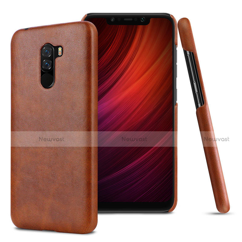 Soft Luxury Leather Snap On Case Cover for Xiaomi Pocophone F1 Brown