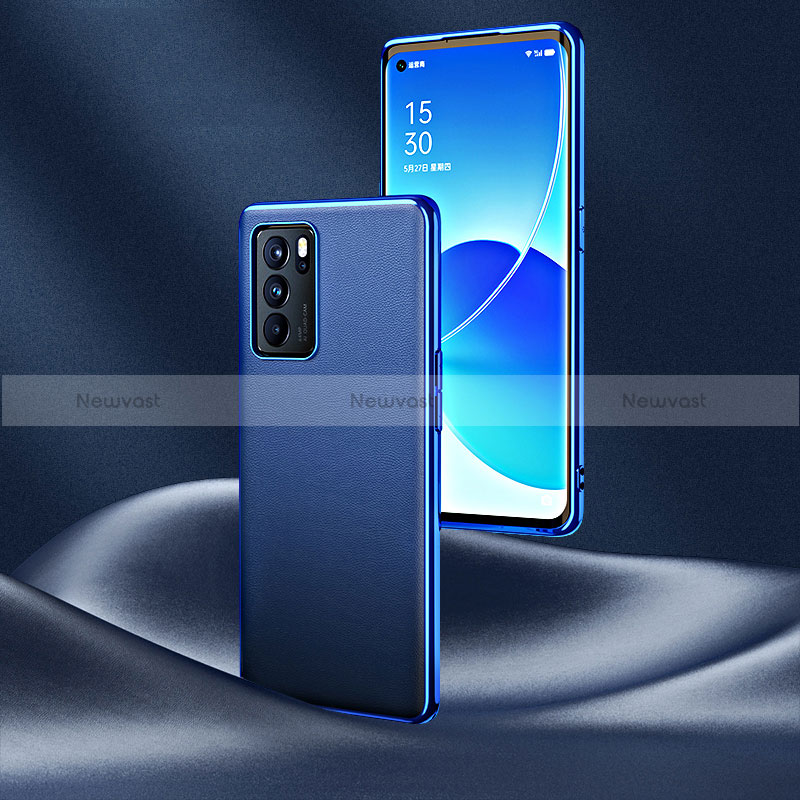 Soft Luxury Leather Snap On Case Cover GS3 for Oppo Reno6 Pro 5G India Blue