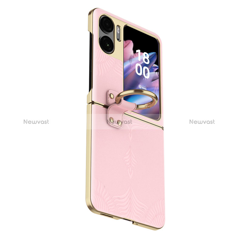 Soft Luxury Leather Snap On Case Cover GS4 for Oppo Find N2 Flip 5G Rose Gold