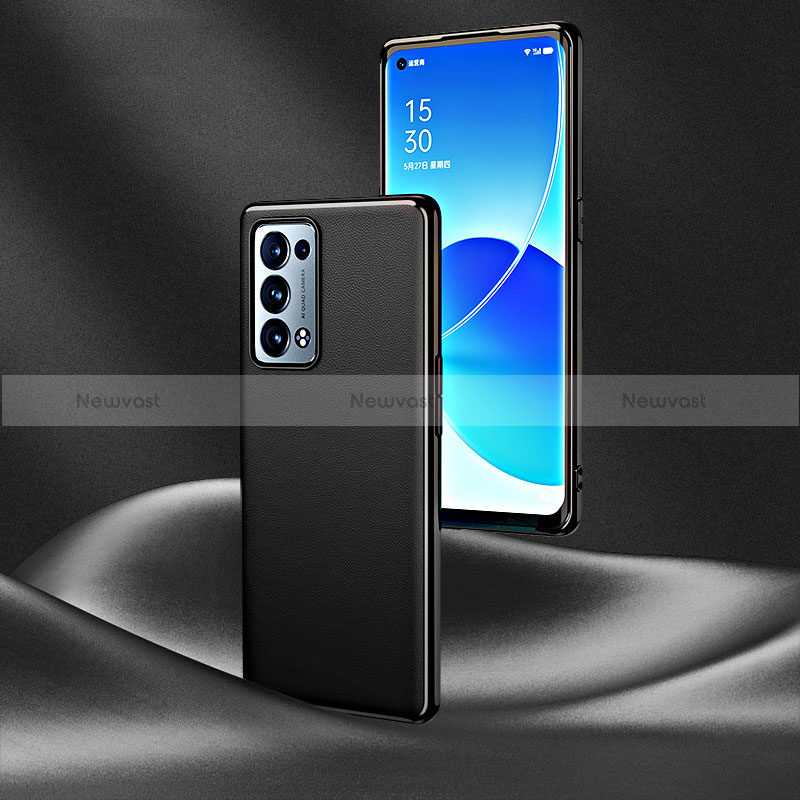 Soft Luxury Leather Snap On Case Cover GS4 for Oppo Reno6 Pro+ Plus 5G Black