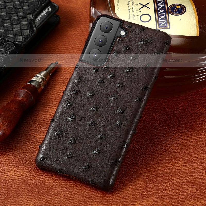 Soft Luxury Leather Snap On Case Cover HP1 for Samsung Galaxy S22 5G Brown