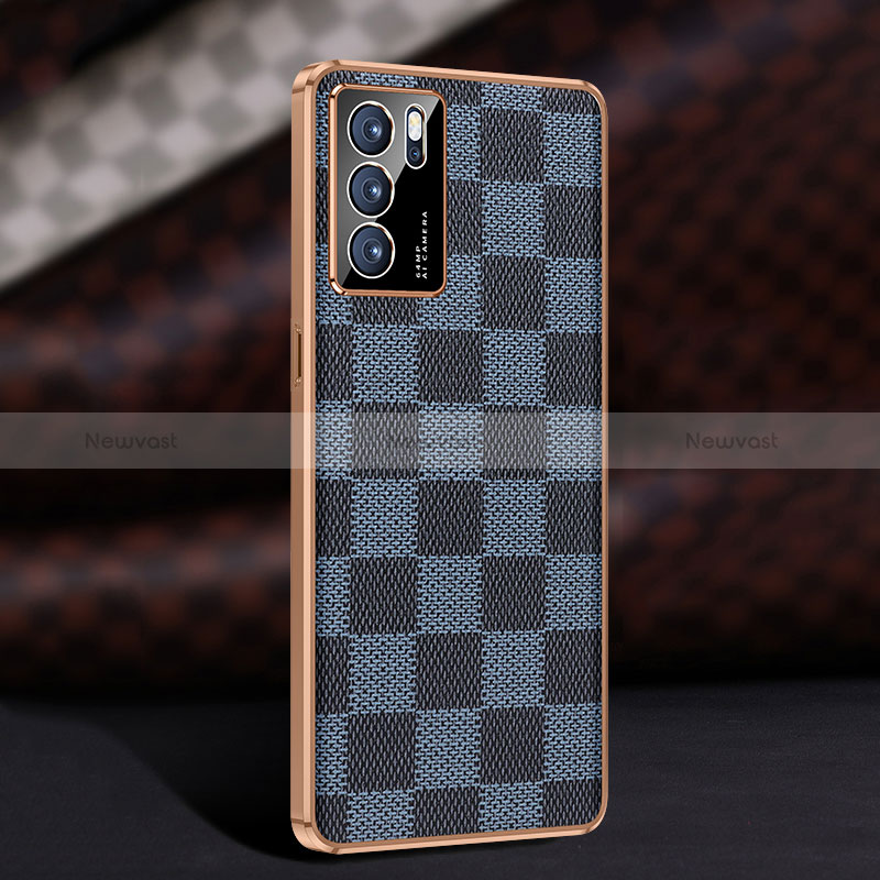 Soft Luxury Leather Snap On Case Cover JB1 for Oppo Reno6 5G Blue