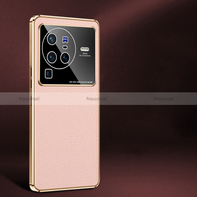 Soft Luxury Leather Snap On Case Cover JB2 for Vivo X80 Pro 5G Pink