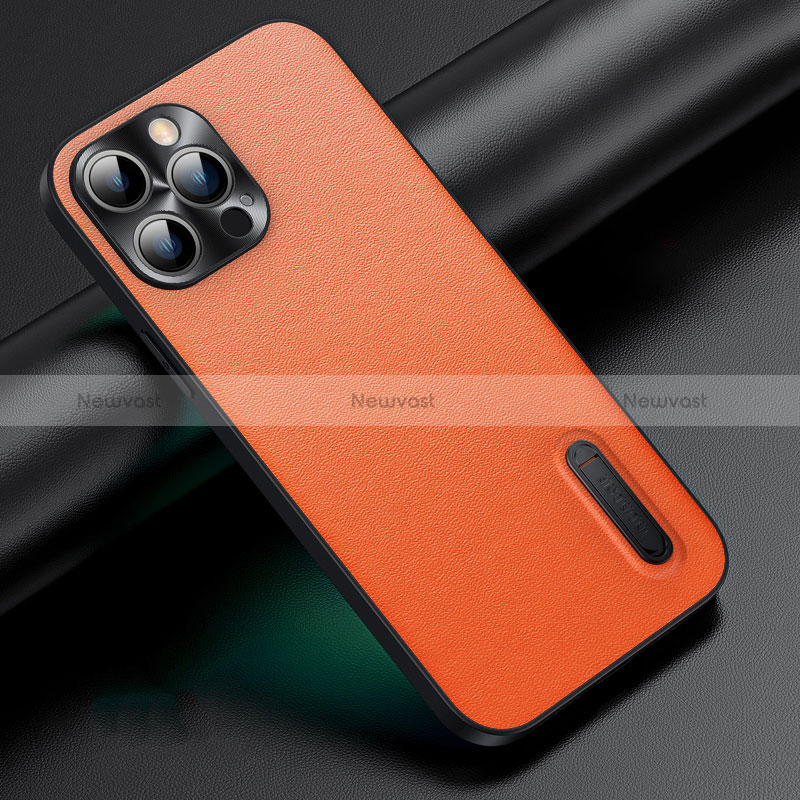 Soft Luxury Leather Snap On Case Cover JB3 for Apple iPhone 15 Pro Orange