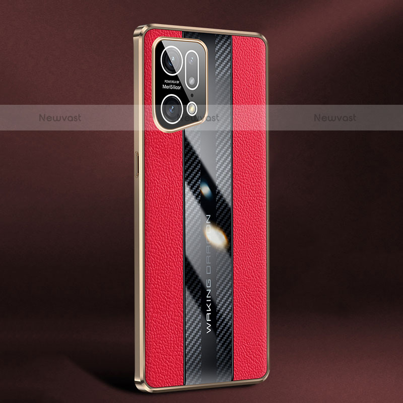 Soft Luxury Leather Snap On Case Cover JB3 for Oppo Find X5 Pro 5G Red