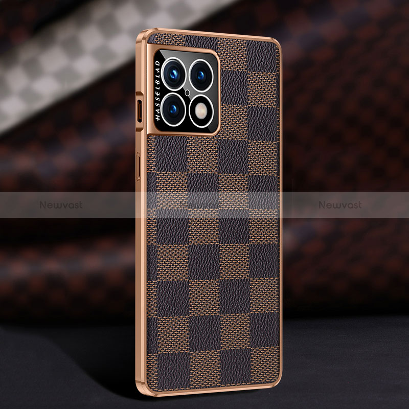 Soft Luxury Leather Snap On Case Cover JB4 for OnePlus 10 Pro 5G Brown