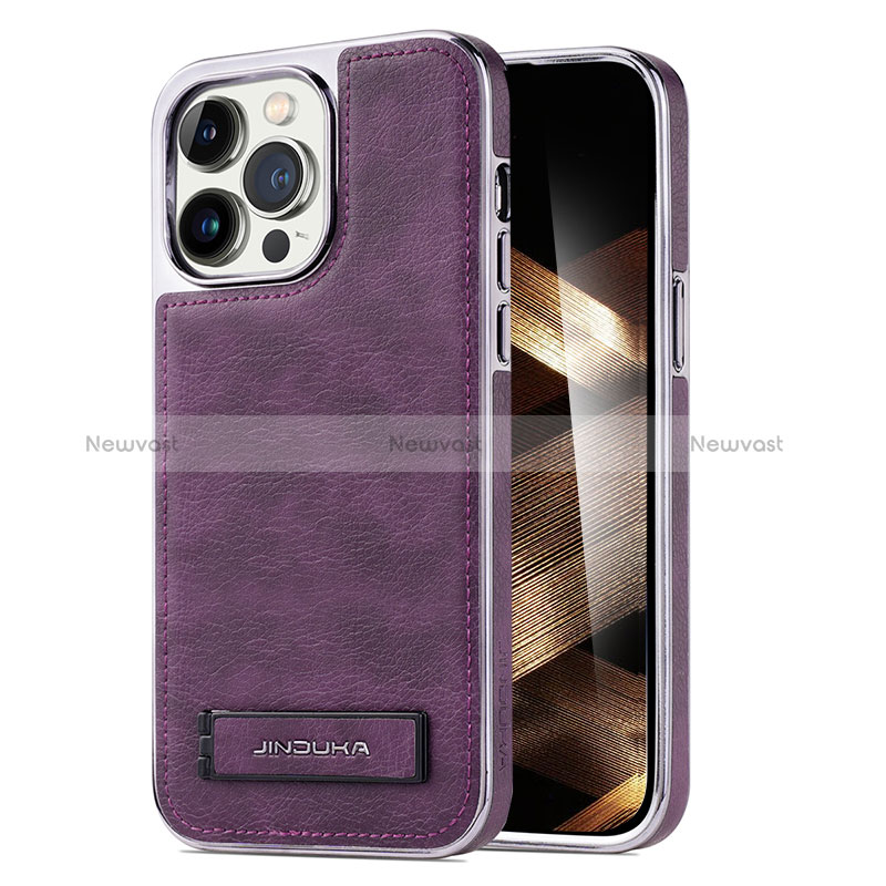 Soft Luxury Leather Snap On Case Cover JD1 for Apple iPhone 15 Pro Purple