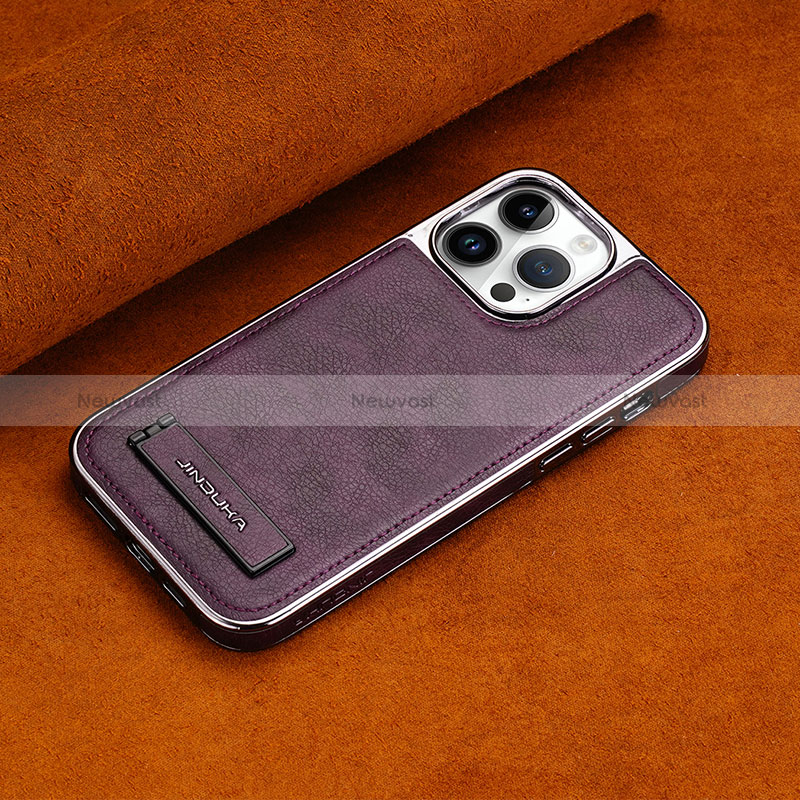 Soft Luxury Leather Snap On Case Cover JD2 for Apple iPhone 14 Pro Max Purple