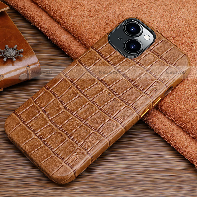 Soft Luxury Leather Snap On Case Cover L01 for Apple iPhone 14 Brown