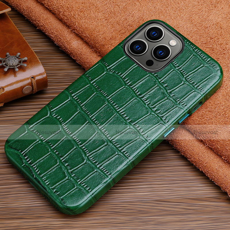 Soft Luxury Leather Snap On Case Cover L01 for Apple iPhone 14 Pro Green