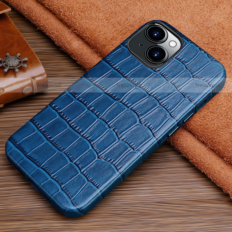 Soft Luxury Leather Snap On Case Cover L01 for Apple iPhone 15 Blue